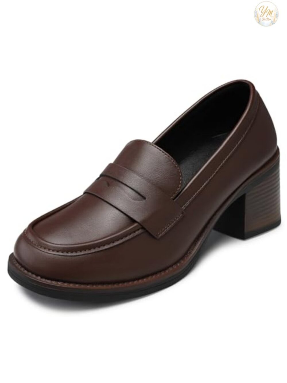 Women's Chunky Block Heel Penny Loafers Slip-On Faux Leather Work Shoes